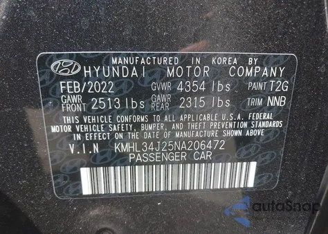 2022 Hyundai Sonata Limited from USA, damaged, VIN KMHL34J25NA206472